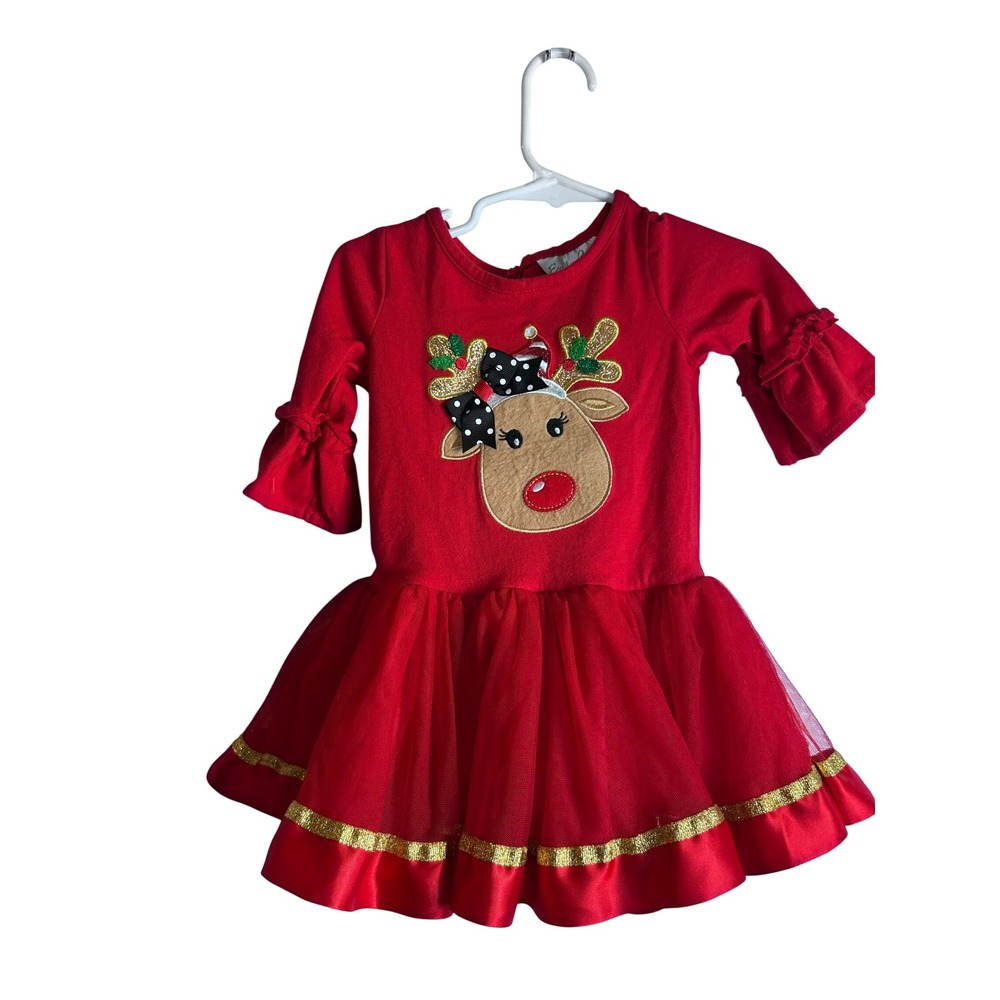 Emily Rose Reindeer Tutu Dress 18M Red Glitter Holiday Toddler Girls